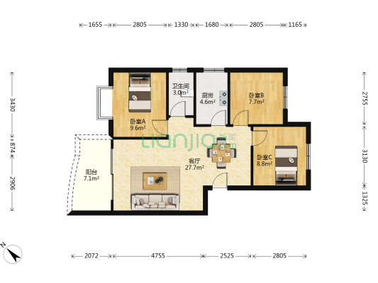 聚景楼 3室1厅1卫 86平方