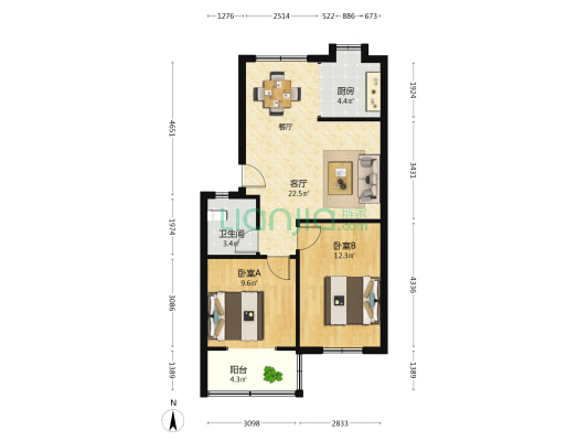 佘山路 2室1厅1卫 69平方