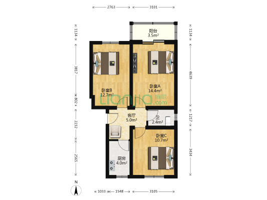 琉璃寺胡同 3室1厅1卫 68平方