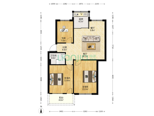 西平路 3室2厅1卫 87平方