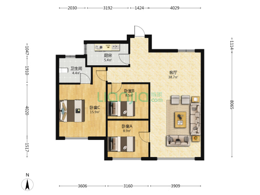 枫城名苑 3室1厅1卫 102平方