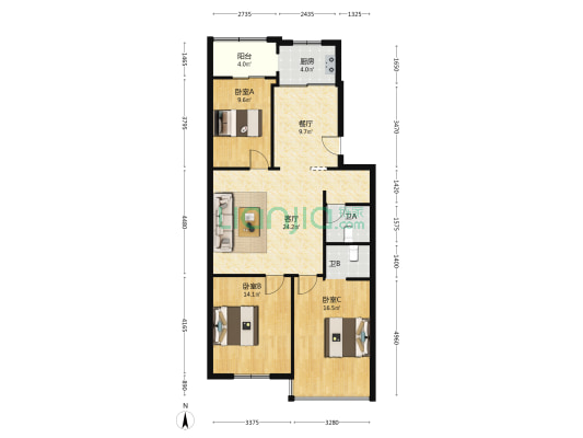 陈家宅小区 3室2厅2卫 120平方