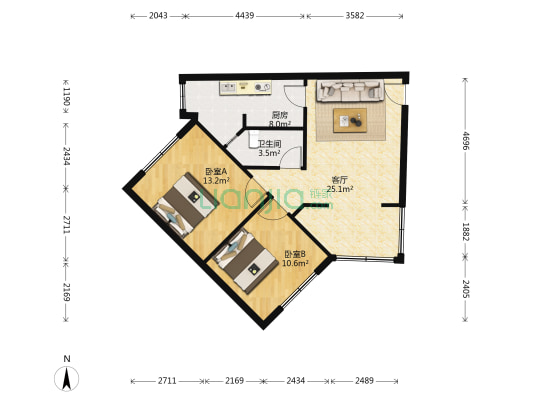 糍粑店2号 2室1厅1卫 67平方