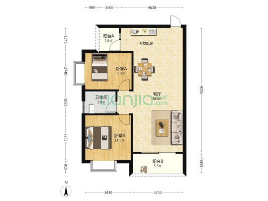 海韵名都 2室1厅1卫 86平方