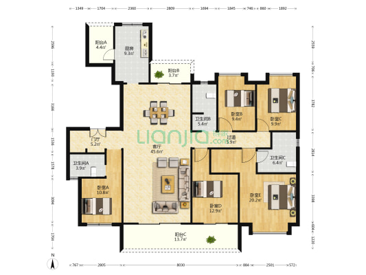 招商雍山湖 5室1厅3卫 194平方
