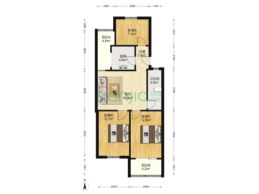 商苑公寓 3室1厅1卫 90平方