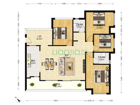 三祺•澜湖国际 4室1厅2卫 124平方