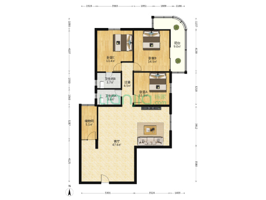 永同昌大厦 3室1厅2卫 147平方
