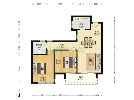 春珑华裕府 2室1厅1卫 92平方