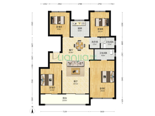 万科.瑧境观邸 4室2厅3卫 137平方