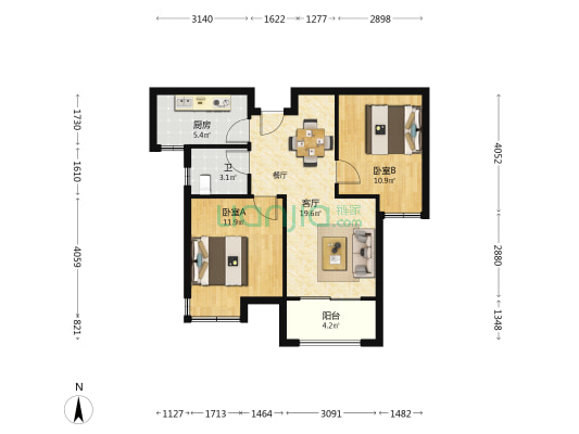 馆驿馨苑B区 2室1厅1卫 78平方