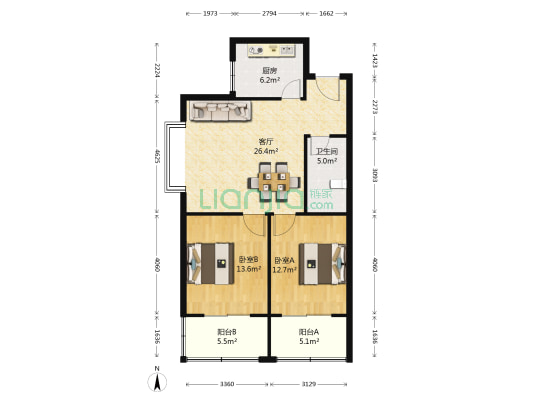 万翔公寓 2室1厅1卫 100平方