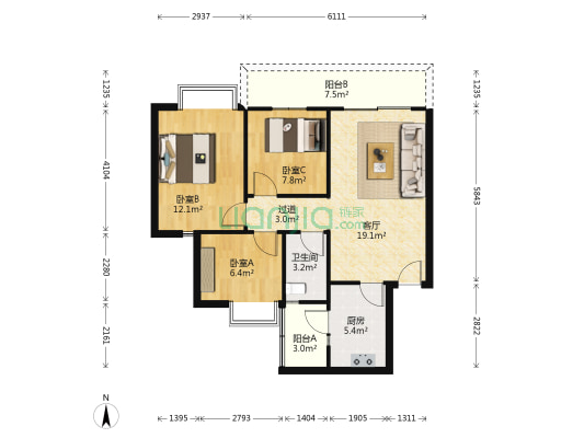 南沙嘉安花园 3室1厅1卫 88平方