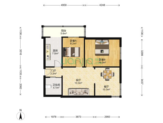虎滩路 2室2厅1卫 81平方