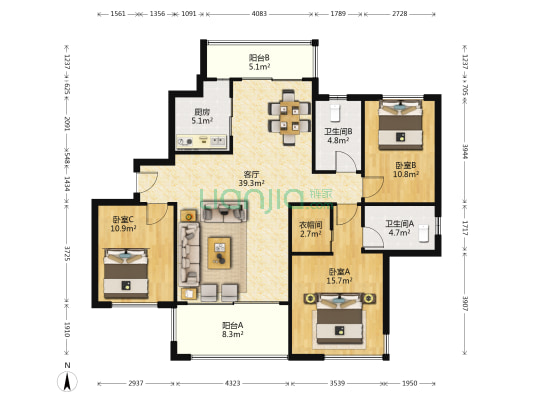 恒伟西雅韵公馆 3室1厅2卫 143平方