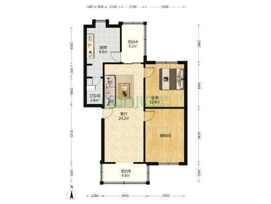 玉洁东街3号 1室1厅1卫 68平方