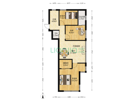 华山路734号 3室1厅2卫 67平方