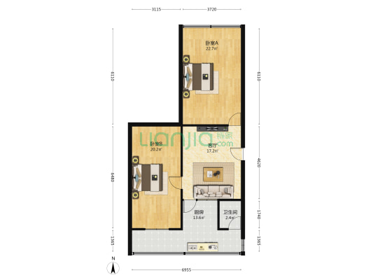 百花山路104号 2室1厅1卫 80平方