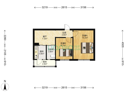 王兆三道街 2室1厅1卫 55平方