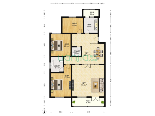 万寿路西街9号 2室2厅2卫 168平方