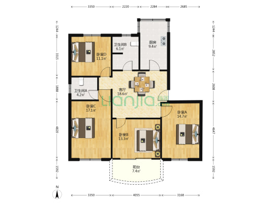 正南花苑 4室1厅2卫 119平方