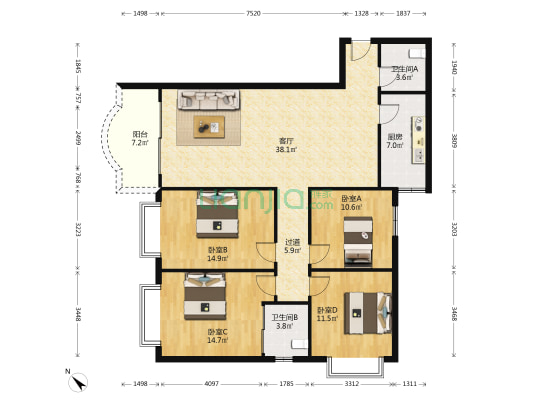 学府苑(沙坪坝) 4室1厅2卫 147平方