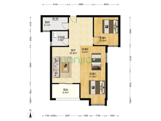 菁英城一期 3室1厅1卫 99平方