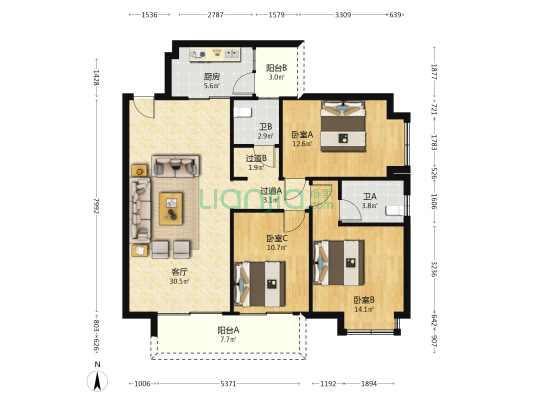 牡丹南苑 3室1厅2卫 120平方