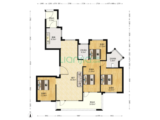 新湖春晓 4室1厅2卫 143平方