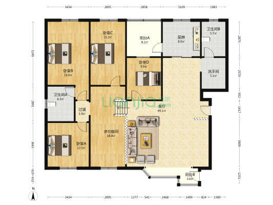 广场苑 5室1厅3卫 191平方