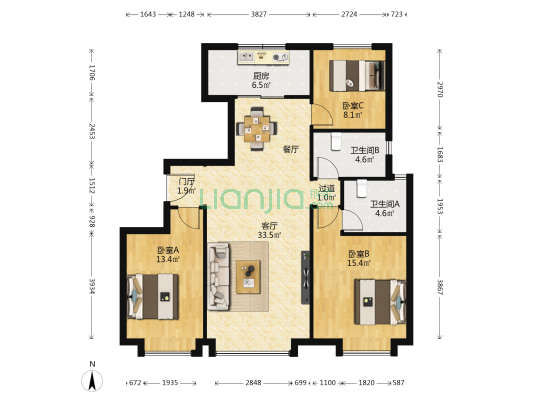 枫林九溪·蓝溪 3室1厅2卫 120平方