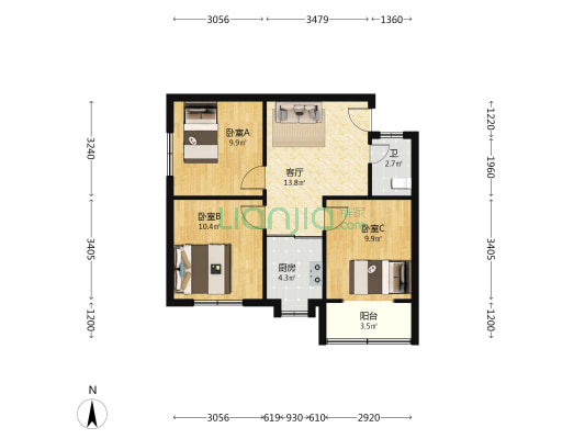 永红路17号 3室1厅1卫 72平方