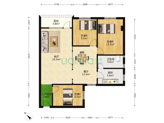 环镇西路 3室2厅1卫 107平方