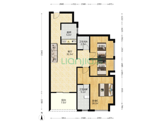 佳兆业时代芳华二期 3室1厅2卫 100平方