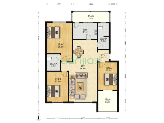 云水苑 3室1厅2卫 136平方
