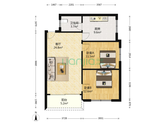 盤江花園 2室1厅1卫 78平方