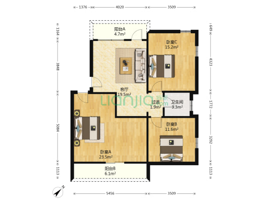 水陆运住宅楼 3室1厅1卫 89平方