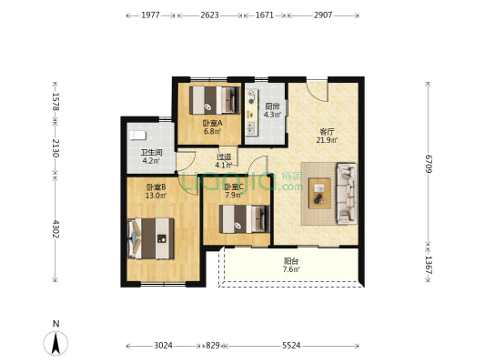 宋都如意云境 3室1厅1卫 89平方