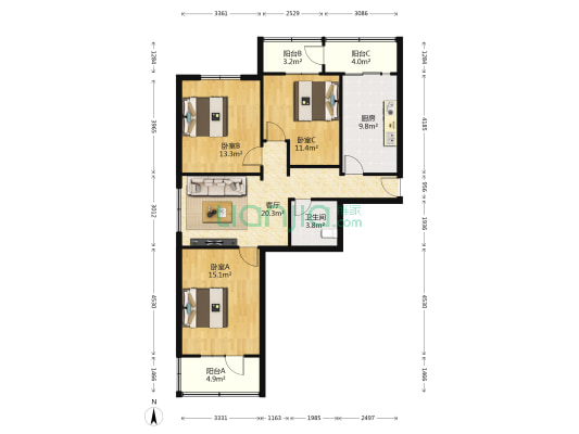 市政府住宅区（山字石） 3室1厅1卫 120平方