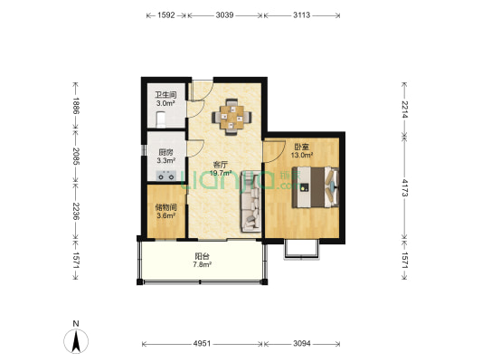 方家营 1室1厅1卫 59平方
