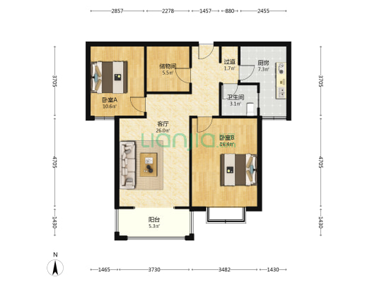 和美佳苑 2室1厅1卫 92平方