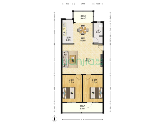石子冲小区 2室2厅1卫 94平方