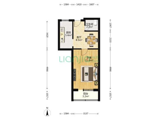 万寿路甲15号院四区 1室1厅1卫 46平方