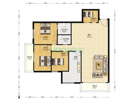 东方明珠 4室1厅2卫 157平方