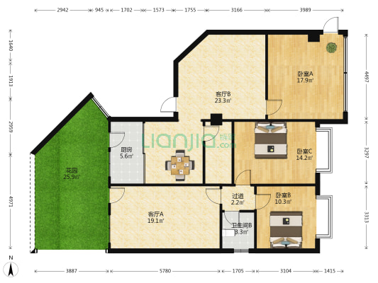 海市商都 3室3厅2卫 141平方