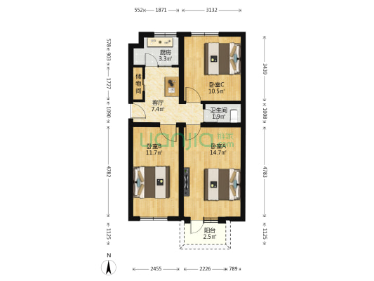 天坛西里东区 3室1厅1卫 68平方