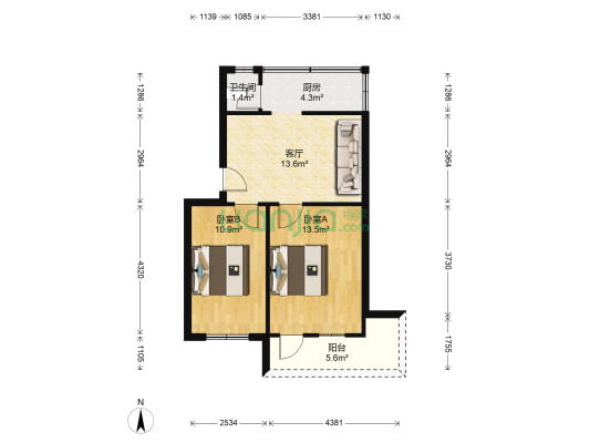 粮道街285号 2室1厅1卫 59平方