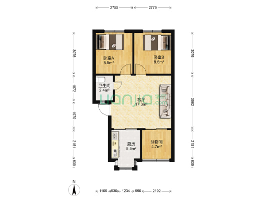 鑫龙小区 2室1厅1卫 60平方