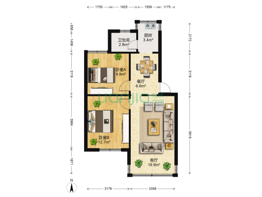 林检局小区 2室2厅1卫 57平方