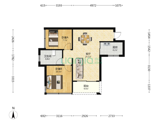云玺公馆 2室1厅1卫 72平方